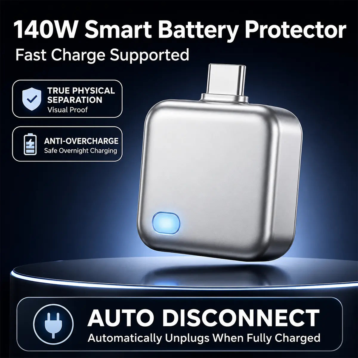 140W USB-C Auto Disconnect Charger – Smart Battery Protection Adapter