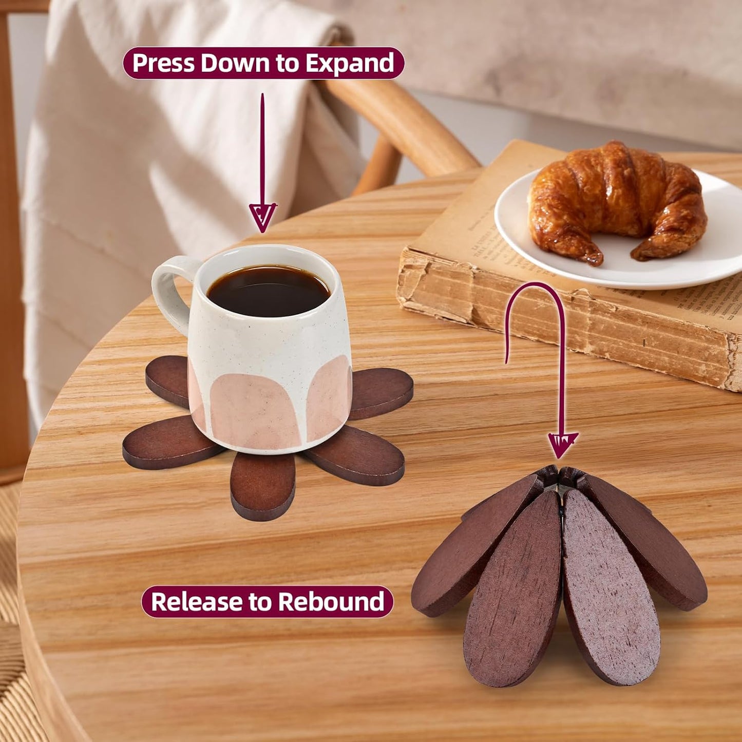 Tree Shaped Wooden Trivet Set with Stand (5 Pack)