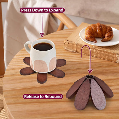 Tree Shaped Wooden Trivet Set with Stand (5 Pack)