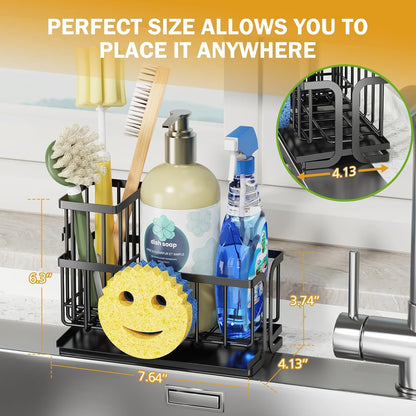 Sink Caddy Sponge Holder, Smiley Face Sponge Rack with High Brush Holder,Rustproof Kitchen Countertop Organizer,Kitchen Gadgets Sink Accessories, Black