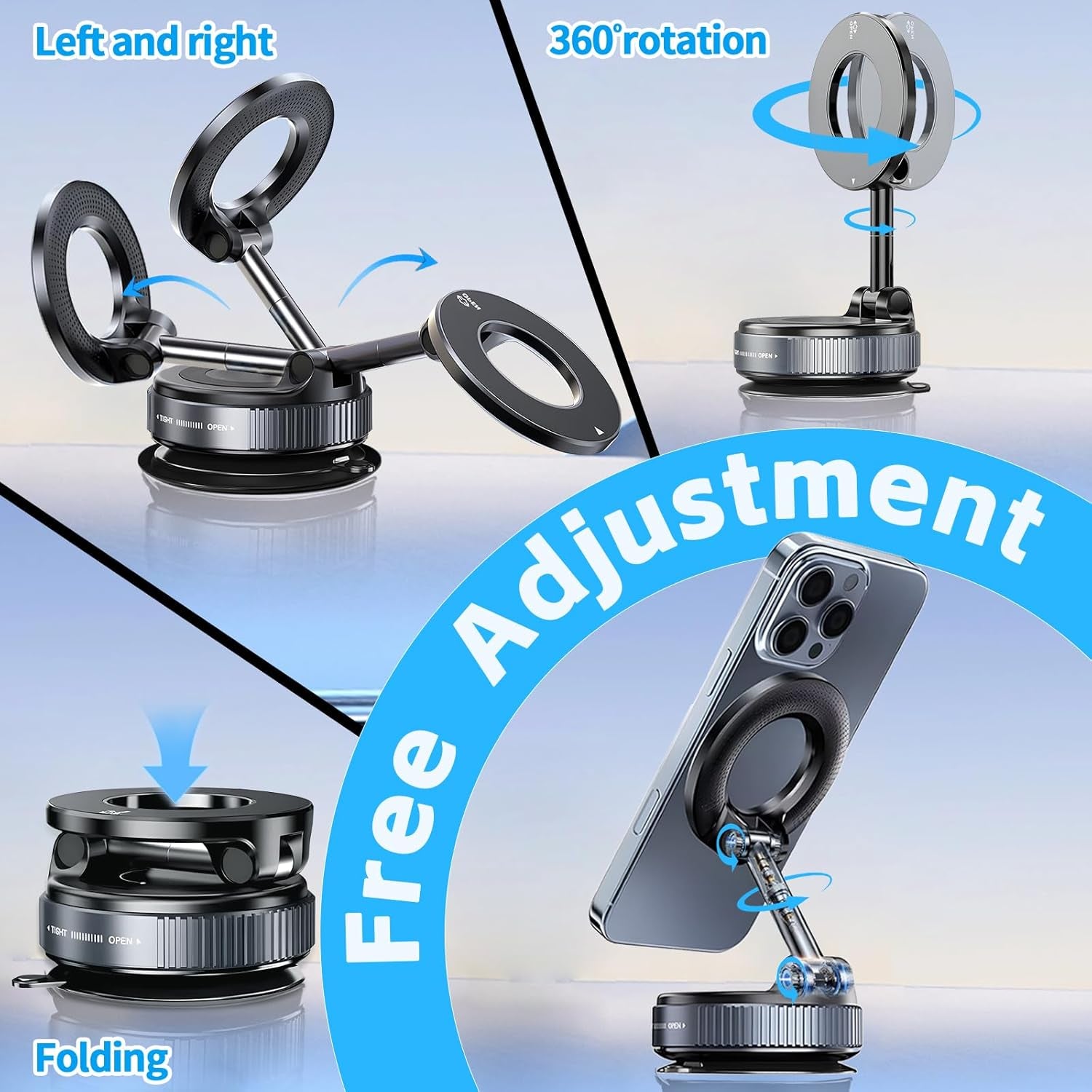 Upgraded 360°Vacuum Magnetic Phone Holder，Car Phone Mount，Suction Cup Car Phone Mount for Magsafe, Adjustable Magnetic Phone Stand Compatible with Iphone 16 Pro Max