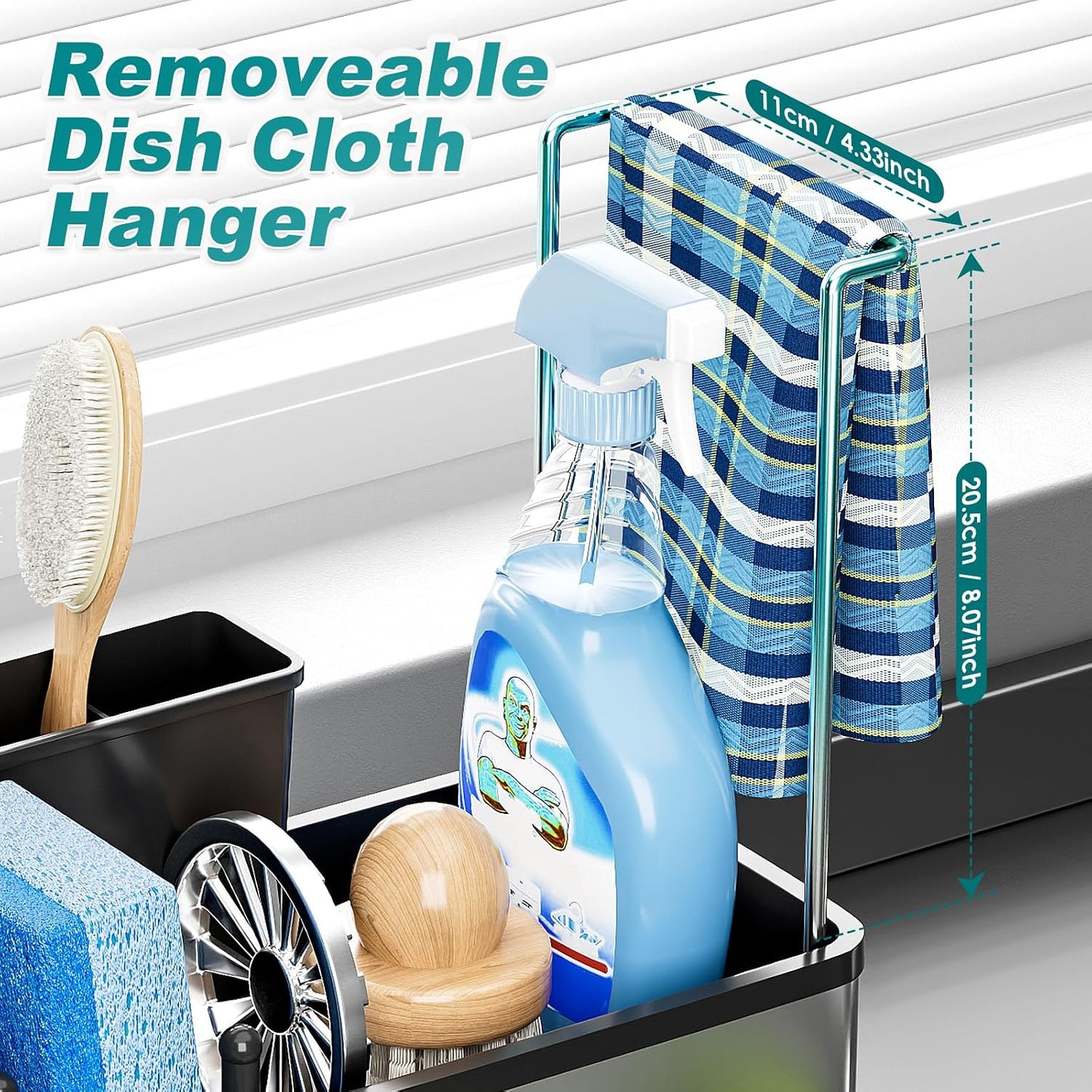 Stainless Steel Sink Caddy, Sponge Holder for Kitchen Sink with Brush Holder and Towel Rack, Sink Organizer for Countertop, Soap Kitchen Organizers Storage Essentials (A-Black)