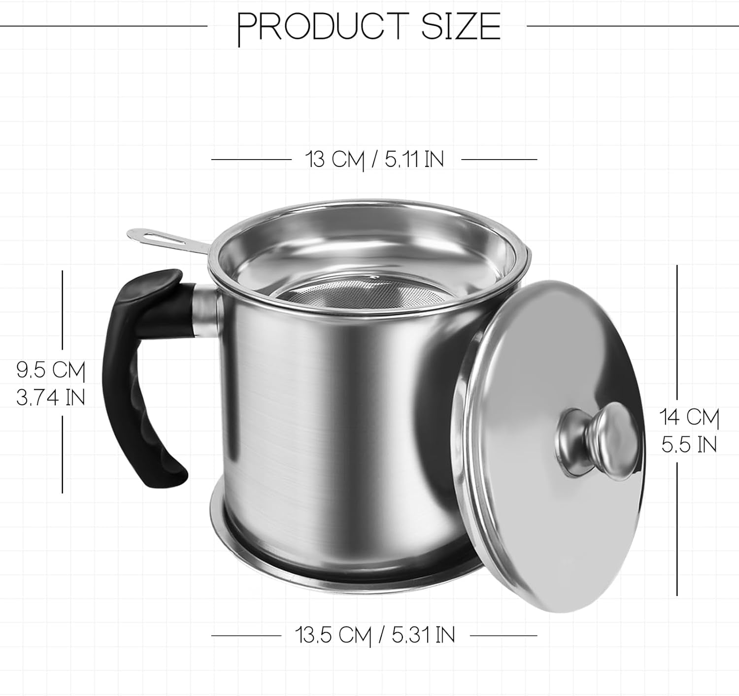 1.3L Stainless Steel Bacon Grease Container with Strainer | Comes with Anti-Slip Tray for Storing Frying Oil and Cooking Grease