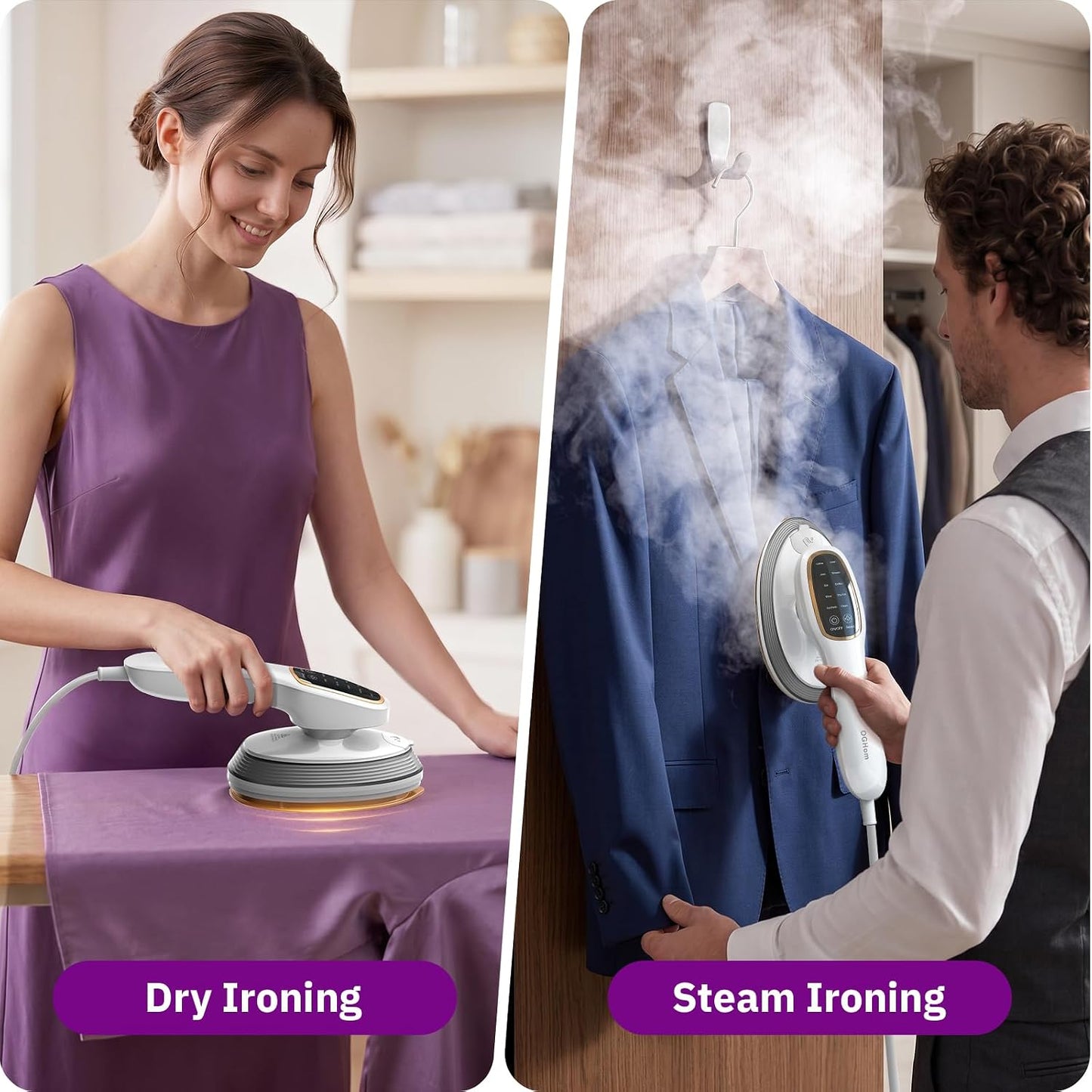 OGHOM 2-in-1 Handheld Garment Steamer, Fast Heat Portable Clothes Iron